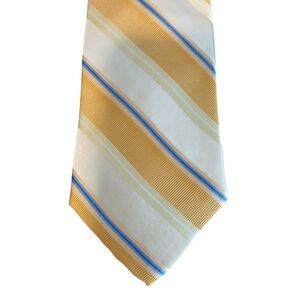 Pronto Uomo Gold & Blue 100% Silk Tie Excellent Striped